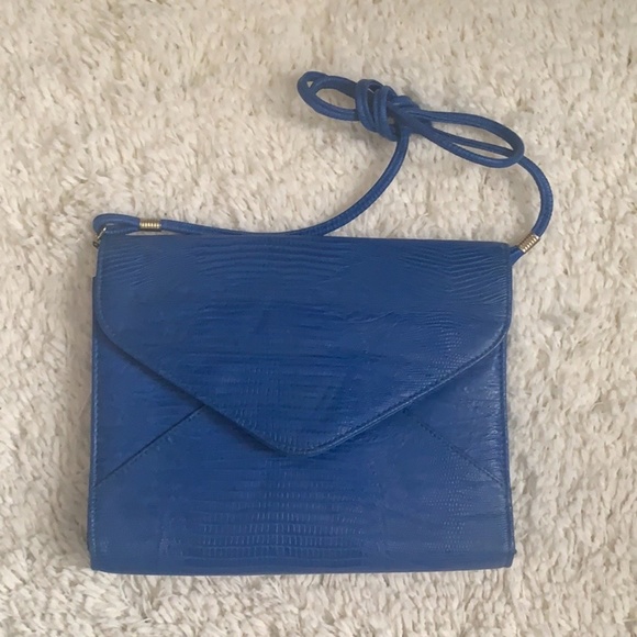 VINTAGE Bright Blue Snakeskin Embossed Clutch Purse - Picture 6 of 8